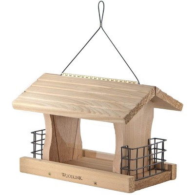 Woodlink 5-Pound Capacity Deluxe Cedar Wood Hanging Bird Feeder with Cable & Suet Cages, Brown