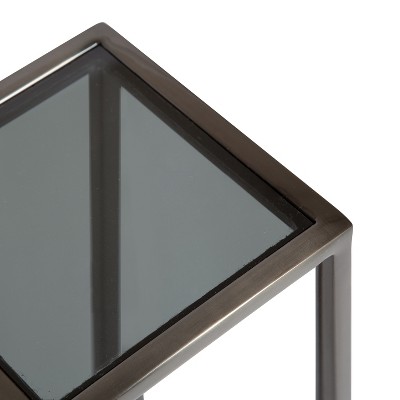 Jaspur Pewter Square Metal and Glass Compact Drink Table