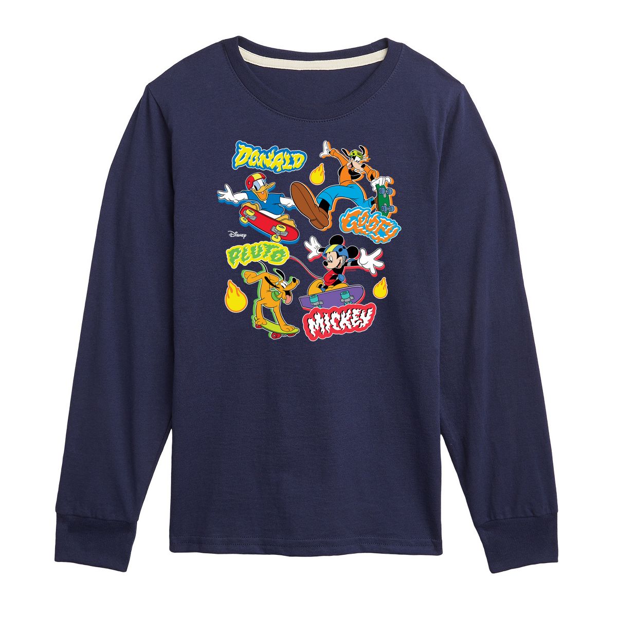Boys' - Disney - Mickey Goofy Pluto Donald Skate Crew Long Sleeve Graphic T-Shirt - thumbnail 9