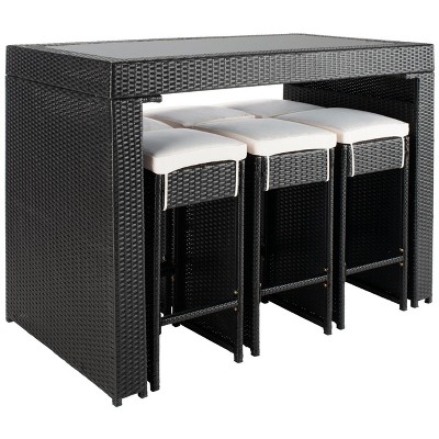 Parsons Black and Beige 6-Person Outdoor Dining Set with Plush Cushions