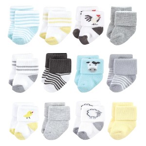 Hudson Baby Cotton Rich Newborn and Terry Socks, Farm 12-Pack - 1 of 4