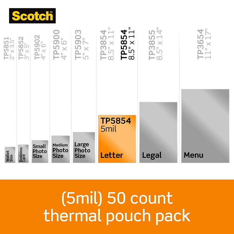 Scotch Letter Size Thermal Laminating Pouches 5 mil 11 1/2 x 9 50/Pack TP585450, 2 of 10