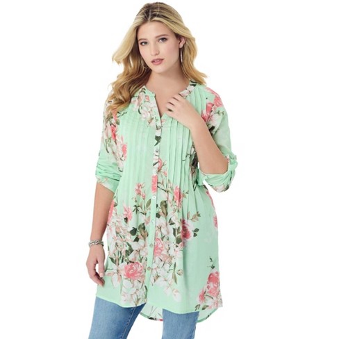 Roaman's Women's Plus Size Floral Big Shirt - image 1 of 4