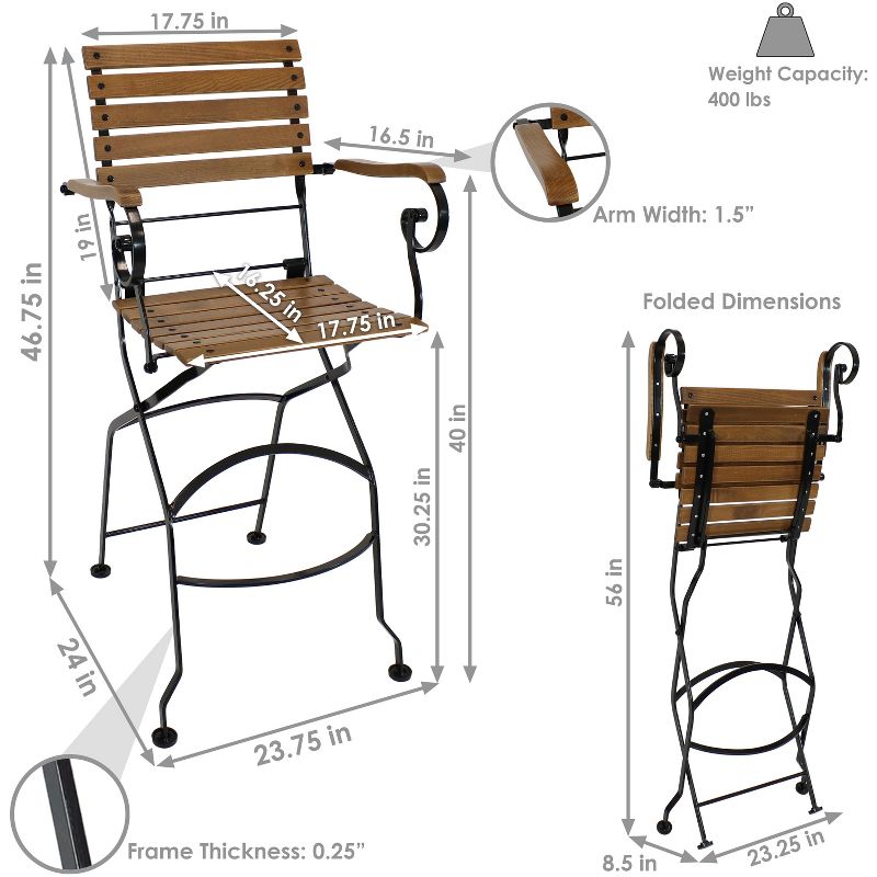 Sunnydaze Indoor/Outdoor Patio or Dining Deluxe Chestnut Wooden Folding Bistro Bar Arm Chair - Brown, 4 of 11