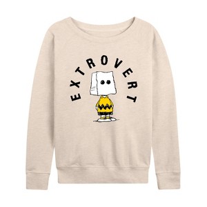 Women's - Peanuts - Charlie Brown Extrovert Lightweight French Terry Wide Neck Long Sleeve Shirt - 1 of 4