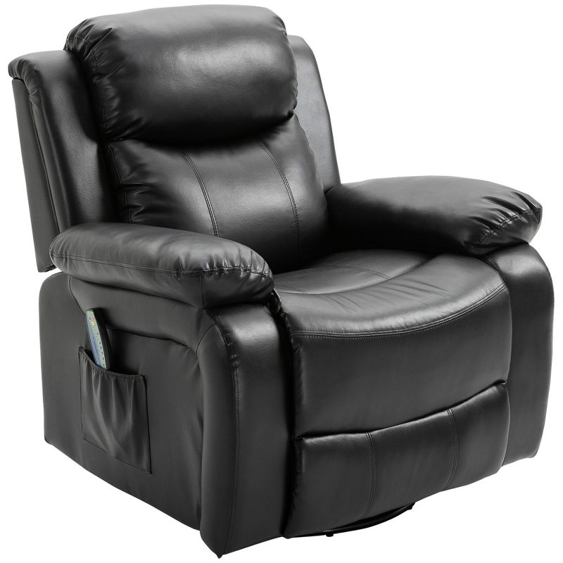 HOMCOM Massage Recliner Sofa Swivel Rocking Chair with Footrest, Black, 4 of 7