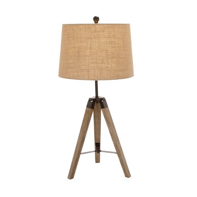 31" Pine Wood and Iron Tripod Table Lamp Natural - Olivia & May