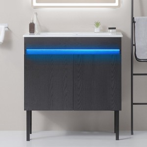 30" Bathroom Vanity With Sink Wall Mounted/Freestanding Vanity Sink Set With Sensing Light Large Storage Space Metal Legs For Bathroom - 1 of 4