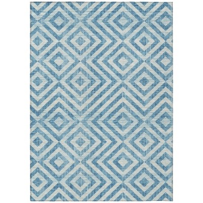 Teal Blue And Ivory Geometric Washable Indoor Outdoor Area Rug