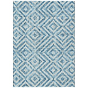 Teal Blue And Ivory Geometric Washable Indoor Outdoor Area Rug - 1 of 4