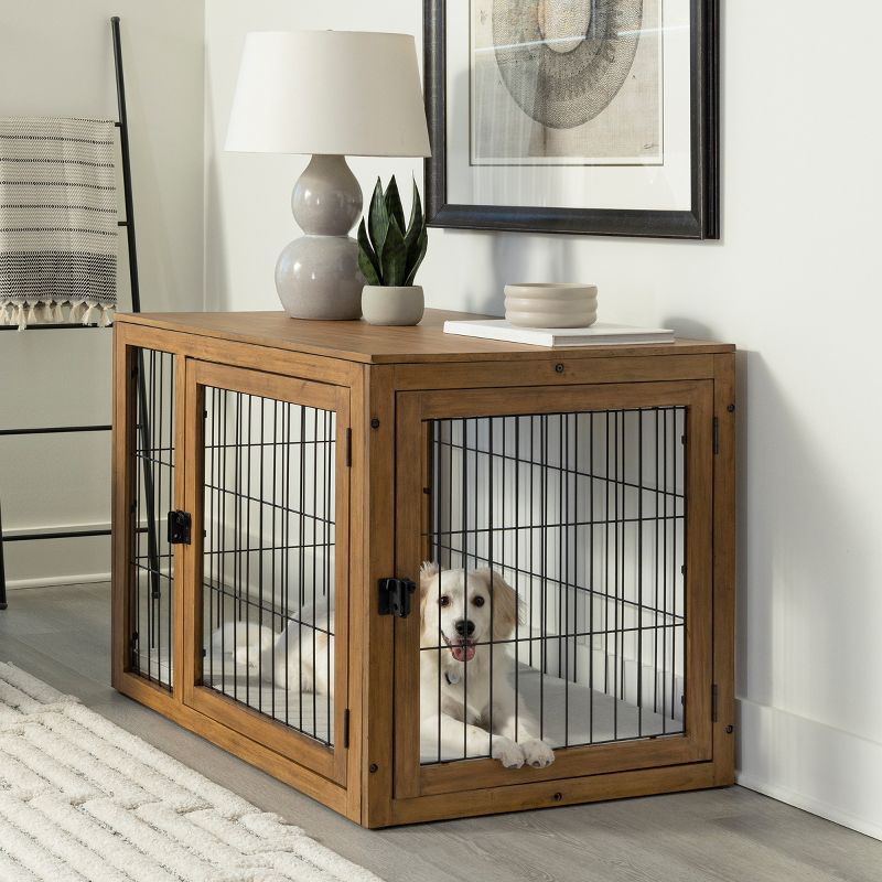 PETMAKER Furniture-Style Dog Crate with Double Doors and Cushion (Natural), 4 of 10