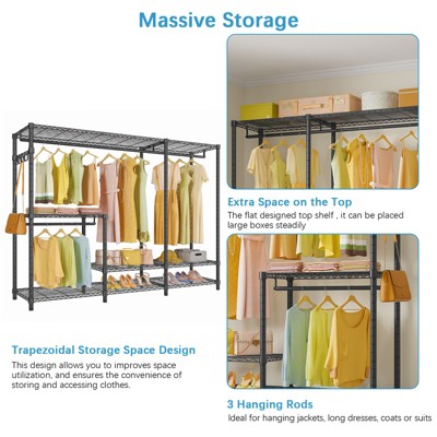 Black Metal Adjustable Large Wardrobe Closet with Shelves