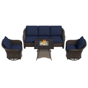 UPTION Outdoor Wicker Patio Conversation Furniture Set with Optional Fire Pit Table - 1 of 4