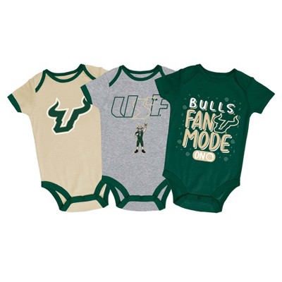 NCAA South Florida Bulls Baby Boys' 3pk Fan Mode Bodysuit Set - 6-9M