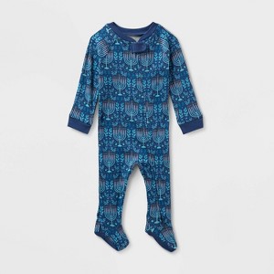 Baby Hanukkah Ribbed Holiday Matching Family Footed Pajama - Wondershop™ Blue - 1 of 4