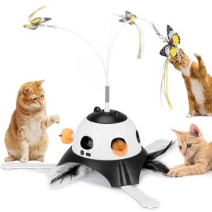 3-in-1 Automatic Cat Toys for Indoor Cats, USB Rechargeable Interactive Feather Toys for Multi-cat Family,Rotating Feather Wand (Black) - 1 of 4