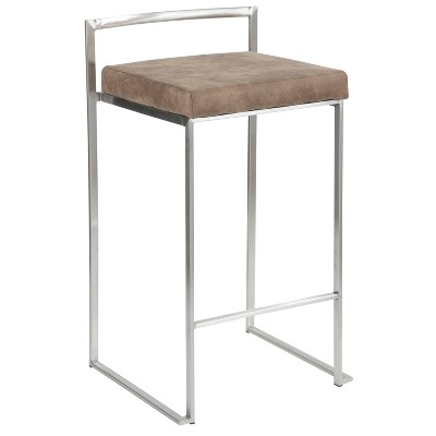 Stainless Steel Brown Cowboy Fabric Counter Stools, Set of 2