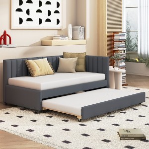 NicBex Twin Size Daybed with Trundle Upholstered Linen Fabric Sofa Sleeper Wooden Daybed Frame for Apartment - 1 of 4