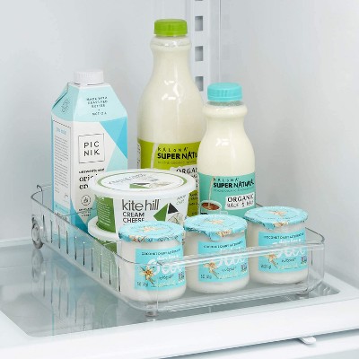 Clear BPA-Free Rolling Fridge Organizer Bin with Adjustable Dividers