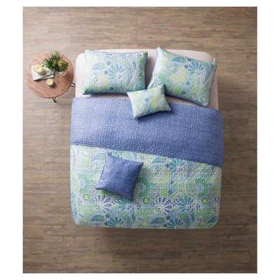 Blue Reversible Harmony Quilt Set (Queen) - VCNY