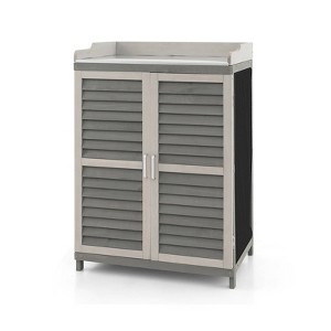 WELLFOR 58 gal 2 Shelf Wood Workstation Deck Box Gray - 1 of 4