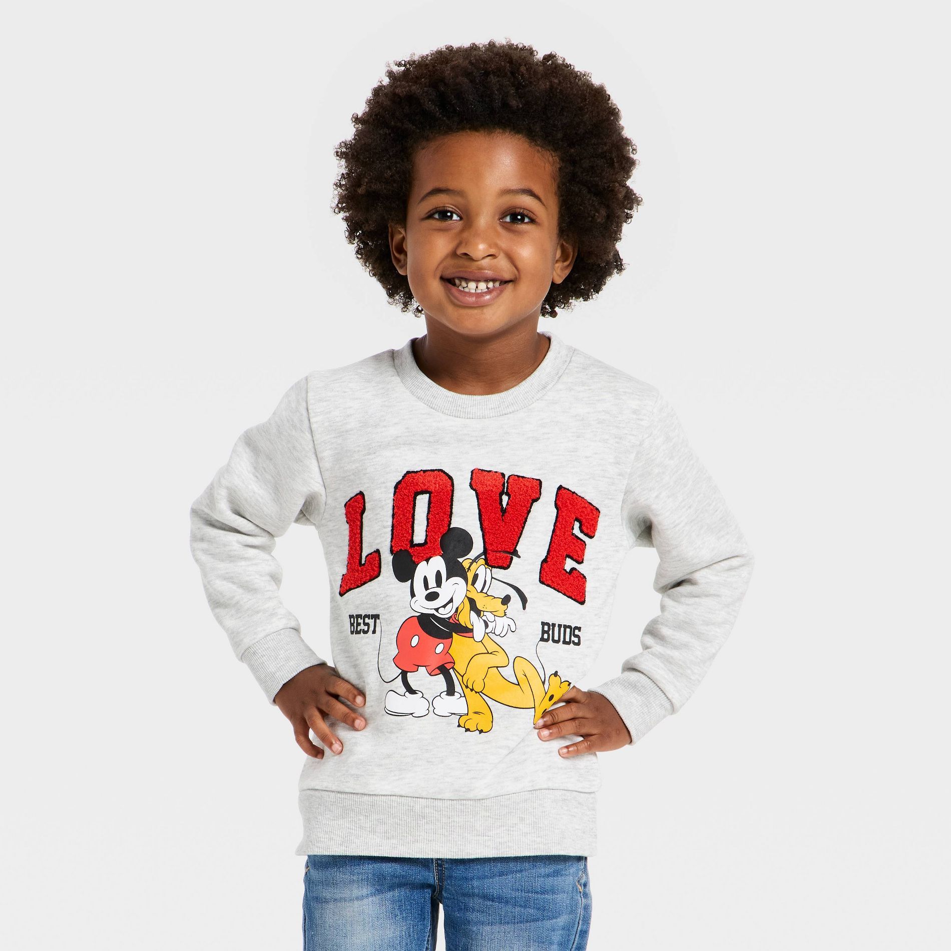 Toddler Boys' Disney Mickey Mouse Valentines "Love" Fleece Sweatshirt - Gray