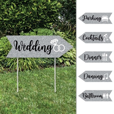 Big Dot of Happiness Silver - Arrow Wedding and Receptions Signs - Double Sided Outdoor Yard Sign - Set of 6