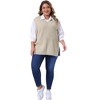 Women's Plus Size Ribbed Knit Split Hem V Neck Sleeveless Casual Loose Sweater Vest - Agnes Orinda - 3 of 4