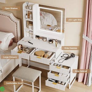 Makeup Vanity Desk w/Mirror and Lights Vanity Table w/ 5 Drawers Vanity Set with Stool - 1 of 4
