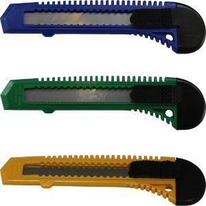 MotoProducts 24 Bulk 6" Box Cutters Assorted Colors with Snap-Off Blades and Safety Locks - 1 of 4