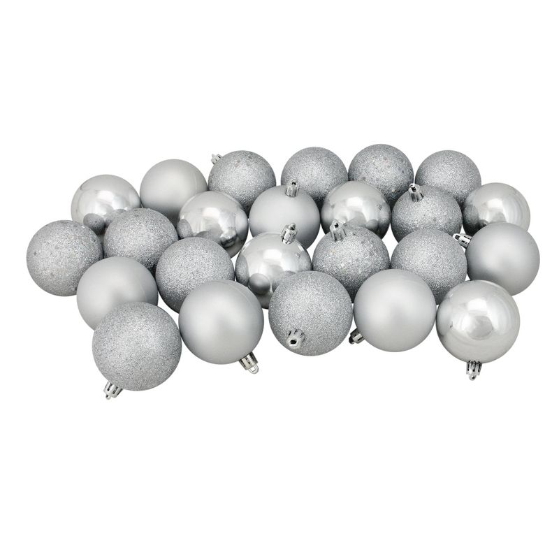 Northlight 24ct Silver 4-Finish Shatterproof Christmas Ball Ornaments 2.5" (60mm), 1 of 4