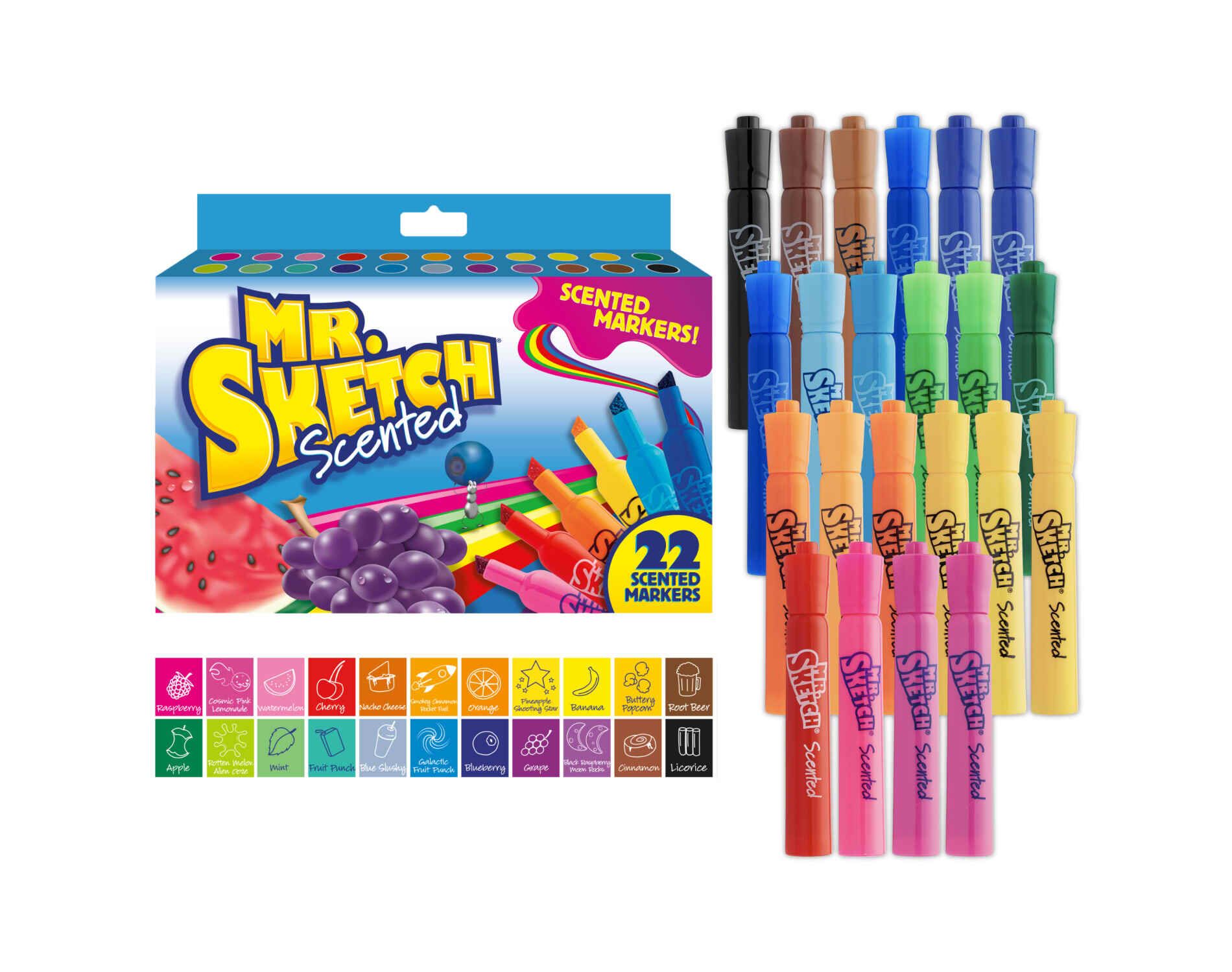 Mr. Sketch 22pk Scented Markers Chisel Tip: Bold Artist Markers for Kids, Multicolored School Supplies, Ages 3+