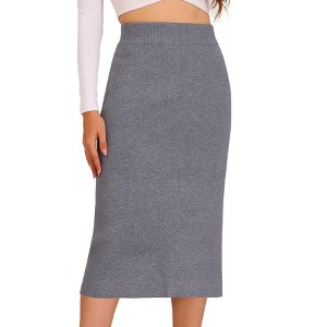 INSPIRE CHIC Women's High Waist Stretchy Rib Knit Slit Hem Pencil Bodycon Sweater Skirt - 1 of 4