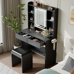 Vanity Desk with Mirror & Lights , 3 Color Modes, USB Outlets, Hidden Storage, , Makeup Table Set with Adjustable Lighting - 1 of 4