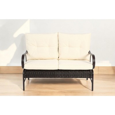 Mshliw 4-Piece Outdoor Patio Furniture Set, Wicker Rattan Sofa with Cushions, Steel Table, Comfortable & Durable