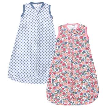 Hudson Baby Infant Girl Cotton Sleeveless Wearable Sleeping Bag, Sack, Blanket, Pink Blue Pretty Floral