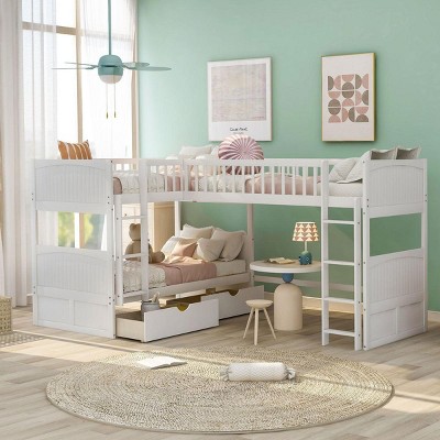Streamdale Twin Size Bunk Bed with a Loft Bed attached, with Two Drawers, White