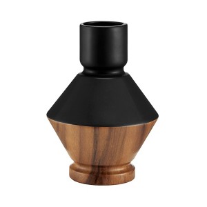 Milo Diamant Revese Hourglass Modern Two Tone Tabletop Vase - Black and Walnut - 1 of 4