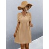 Coolmee Women Summer Mini Dress Drawstring V-Neck Puff Short Sleeve Short Sundress L Apricot - 2 of 4