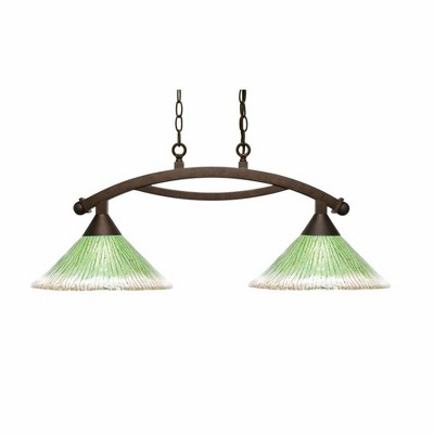 Toltec Lighting Bow 2 - Light Island Pendant Light in  Bronze with 12" Kiwi Green Crystal Shade