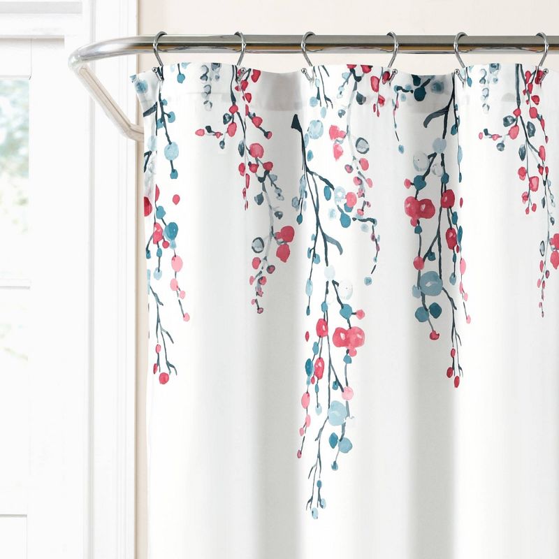 72&#34;x72&#34; Mirabelle Watercolor Floral Shower Curtain Blue/Coral - Lush D&#233;cor, 3 of 7