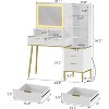 LED Lighted Vanity Desk with Power Outlet - 5 Drawers, Fluted Design, HD Mirror, Tempered Glass Top, Solid Wood Legs - 2 of 4