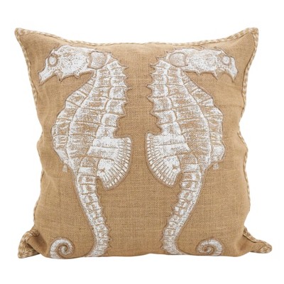 Saro Lifestyle Stitched Seahorse Down Filled Throw Pillow, 20", Beige