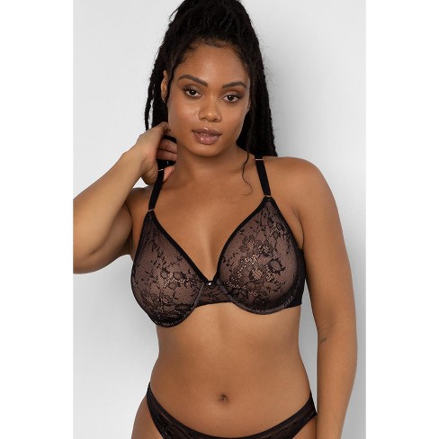 Smart & Sexy Sheer Mesh Demi Underwire Bra Black Hue w/ Ballet Fever  (Smooth Lace) 40DD