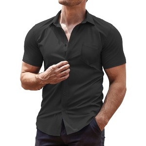 COOFANDY Men's Muscle Fit Dress Shirt Short Sleeve Button Down Shirts with Pocket - 1 of 4