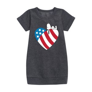 - Peanuts - Snoopy On Flag Heart Graphic Short Sleeve Fleece Dress - 1 of 4
