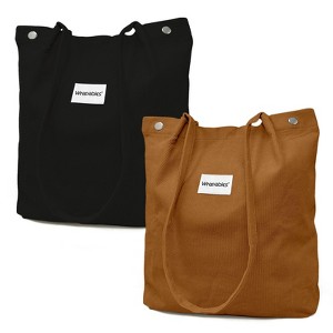 Wrapables Corduroy Tote Bag, Casual Everyday Shoulder Handbag, 2pc Black/Brown - 1 of 4