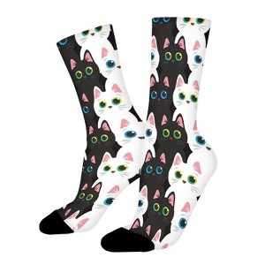 Black White Cat Women Printed Crew Socks Funny Funky Socks Soft Polyester Novelty Gifts for Artists Men - 1 of 1