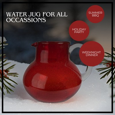 Ruby Red Handblown Glass Bubble Pitcher, 90 Oz