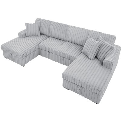 VYNXARIA U Shaped Sleeper Sofa, 122 inch Overisze - 2 in 1 Pull Out Bed, Sectional Sleeper Sofa with Double Storage Chaise for Living Room, Grey